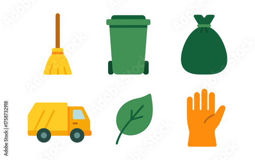 Colorful icons representing eco-friendly waste management and recycling tools