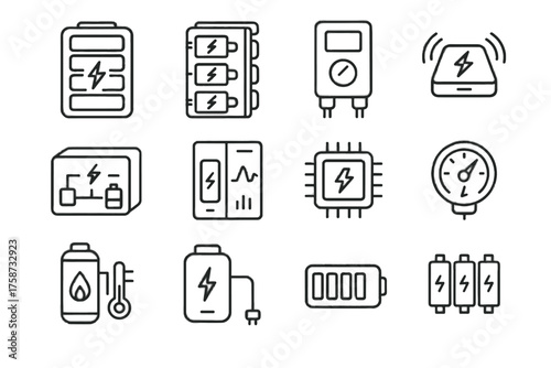 Chip futuristic inverter bank panel icons storage vector energy power icon management