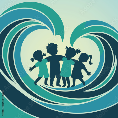 Flat minimal vector for World Polio Day featuring vaccine, ribbon, healthy children & global unity — public health awareness in solid color style