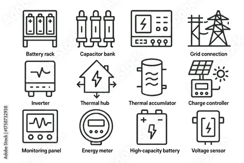 Vector grid battery voltage icon icons bank energy management controller system industrial