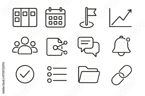 Marker icons thread chart management checkmark board icon project bell folder vector