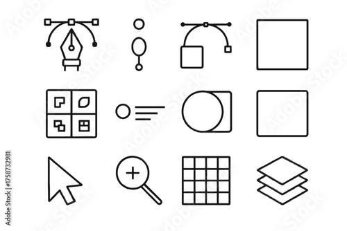 Grid tools icon tool stroke zoom artboard shape curve pathfinder design vector