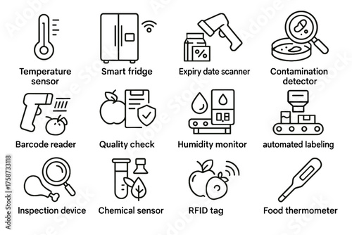 Barcode rfid safety quality vector date inspection monitor food icon contamination reader