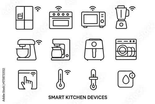 Dishwasher fridge vector kitchen smart icon food processor notification oven controller