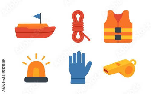 Simple flat design of safety equipment for water rescue and boating