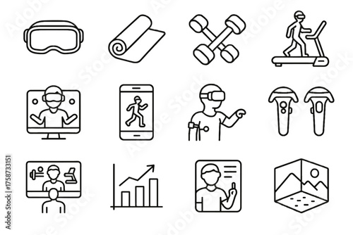 Vector avatar controllers dumbbells fitness motion environment virtual panel icon reality yoga