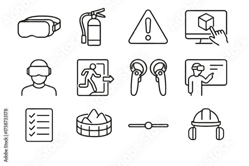 Environment instruction extinguisher vector safety emergency icons hazard vr checklist icon module