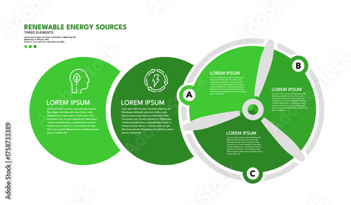 Renewable energy sources infographic template, wind turbine diagram