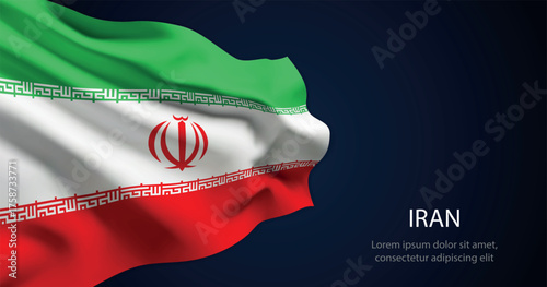 Iran national flag with elegant folds on dark background