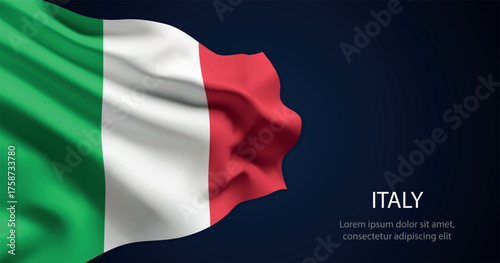 Italy national flag with elegant folds on dark background