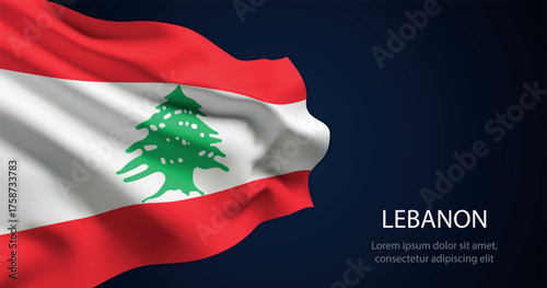 Lebanon national flag with elegant folds on dark background