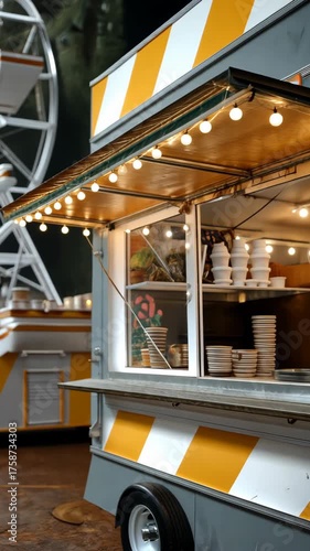 Enjoying delicious treats at a festive snack stand near a colorful ferris wheel at a lively outdoor fair