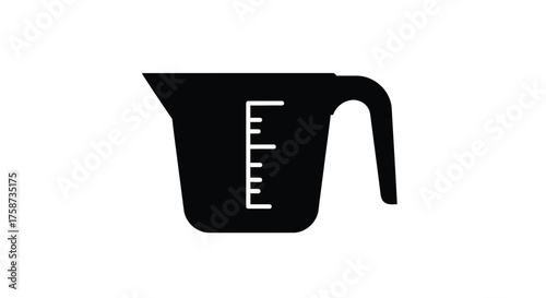 Simple black icon depicting a measuring cup with volume markings