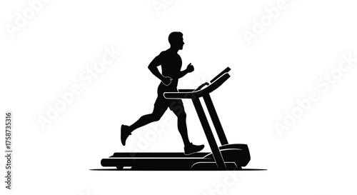 Silhouette of a man running on a treadmill in a gym setting