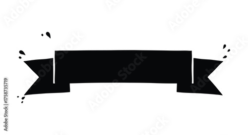 Simple black ribbon banner illustration with decorative elements on white background