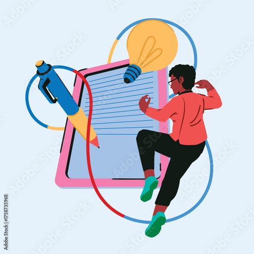 Hand drawn illustration of an essay or academic concept with colorful elements