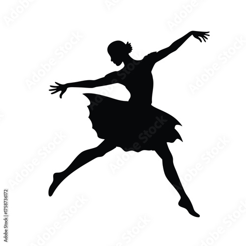 Ballerina Silhouette Illustration – Elegant Dance Pose with Tutu and Outstretched Arms