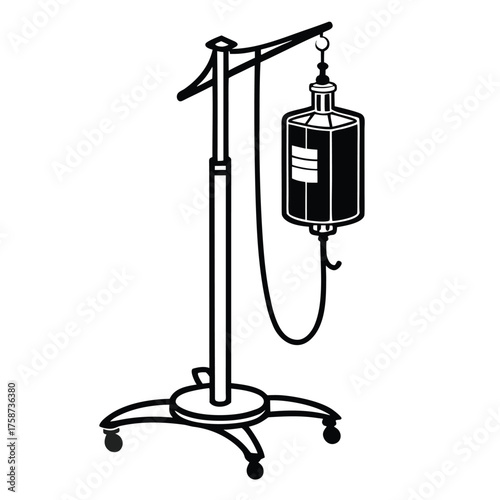 IV Drip Stand Silhouette Illustration – Medical Equipment with Fluid Bag and Tube