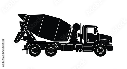 Black silhouette of a concrete mixer truck side view illustration
