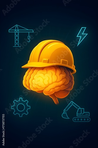 reative concept art of a human brain wearing a safety helmet