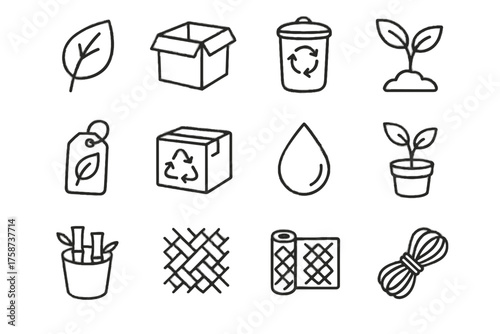 Set bamboo symbol wrap plant natural biodegradable box icon water paper vector