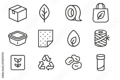 Vector cardboard paper icon sustainable seed tube box natural plant icons foam