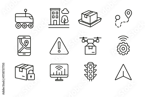 Control companion delivery icon tray symbol parcel robots line courier city urban