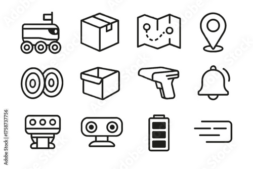 Scanner cargo icon robot parcel box vector delivery pin control autonomous