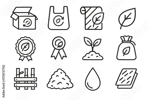 Label ribbon eco icon sheet biodegradable seedling vector droplet organic icons plant