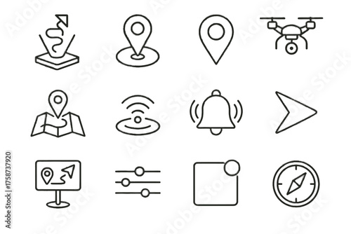 Icon lines bell tracker icons vector sensor alert digital marker drone wayfinding