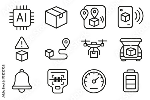 Ai line icon barcode gps tiny alert route tech indicator vector battery