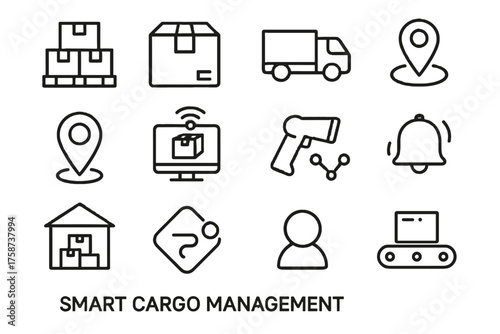 Monitor vector pallet belt scanner icon cargo truck pin conveyor smart alert