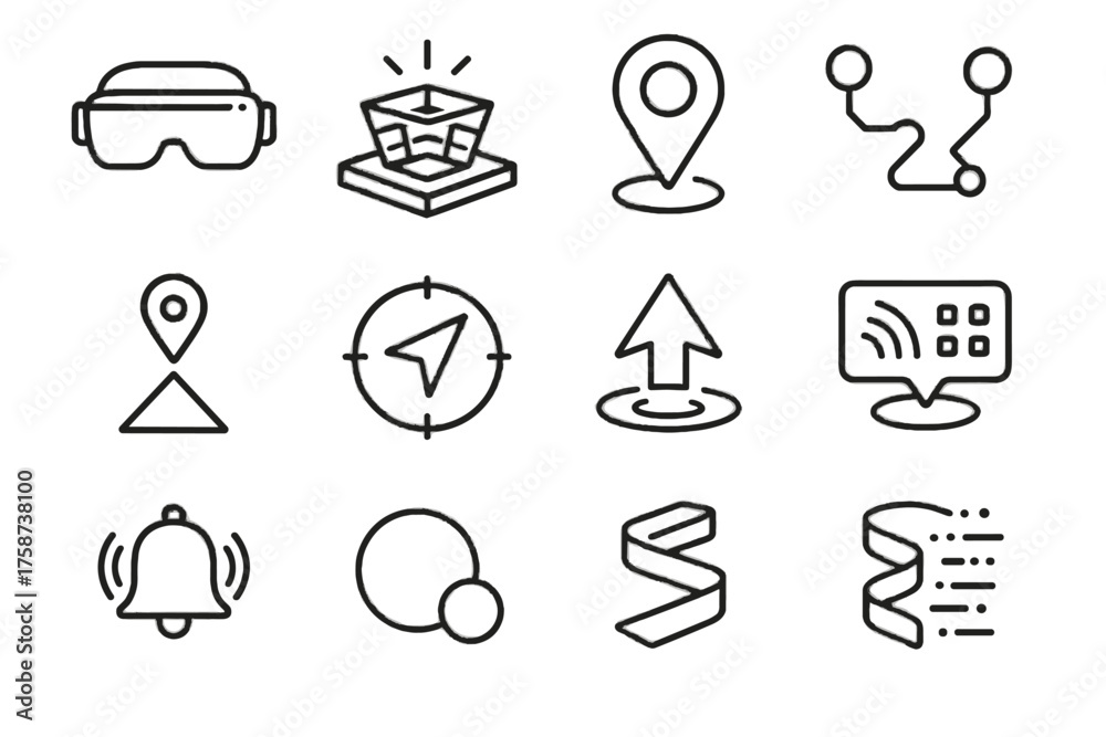 Fototapeta premium Data ar reality gps line marker icon vector bell floating augmented icons