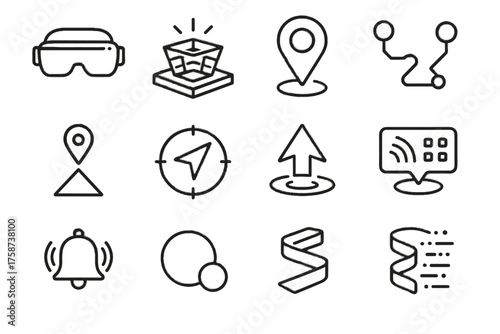 Data ar reality gps line marker icon vector bell floating augmented icons