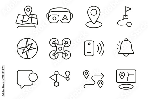 Ar pin map gps vector tag augmented notification icon waypoint route headset