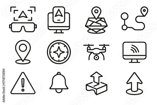 Navigation waypoint icon vector ar display holographic modern route icons line map