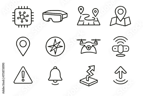 Icon module vector ai drone compass headset icons notification floating gps navigation