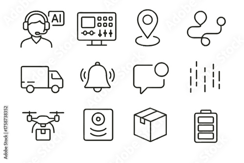 Data cargo intelli box alert ai delivery vector icon pin drone