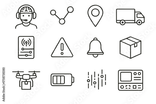 Stream ai icon virtual delivery control truck battery vector bell dispatch data
