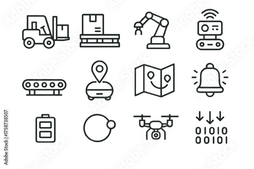 Tracker smart pallet stream vector icons warehouse conveyor bell notification robot robotic