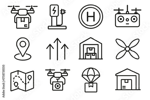 Drone remote vector parachute navigation icon icons controller map route delivery