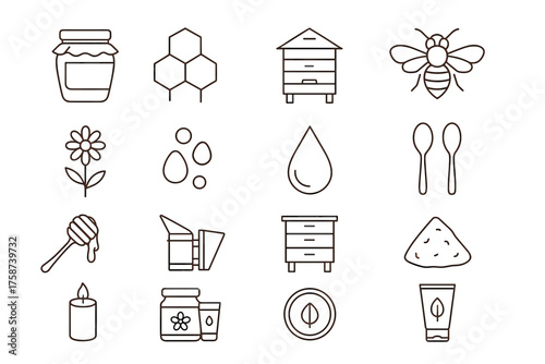 Beekeeping and Honey Line Icons Set — Natural Products, Hive and Organic Cosmetics