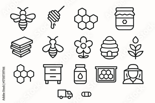 Beekeeping and Honey Production Icons — Organic Farming Vector Set