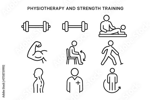 Physiotherapy and Strength Training — Rehabilitation and Exercise Outline Icons