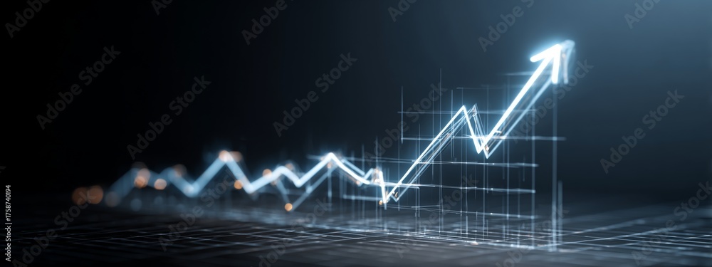 Naklejka premium Dynamic Line Graph Illustrating Achievement with Rising Trend and Marked Milestones in Business Concept