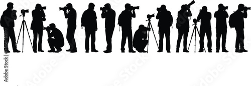 Photographer silhouette illustration, camera tripod, professional photographer, photography poses, cameraman shooting, photo session, photography art, black silhouette, creative design, hobby