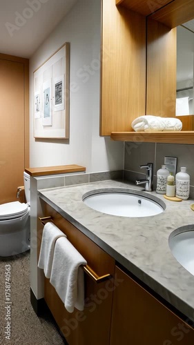 Modern bathroom design with wooden cabinetry and sleek fixtures during daylight hours