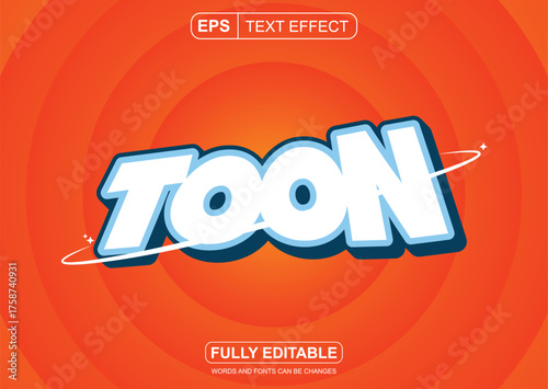 The editable font TOON with a blue outline and orange background. This resource can be used for fun, cute, and silly cartoon-style designs.