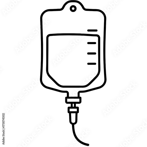 IV drip bag with fluid in medical line drawing style  