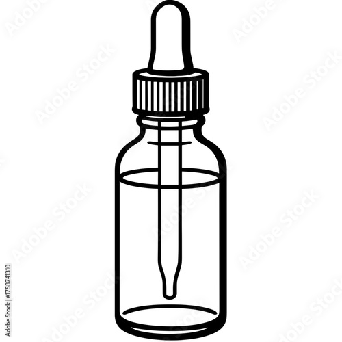 Dropper bottle with liquid, minimal style, black and white vector illustration